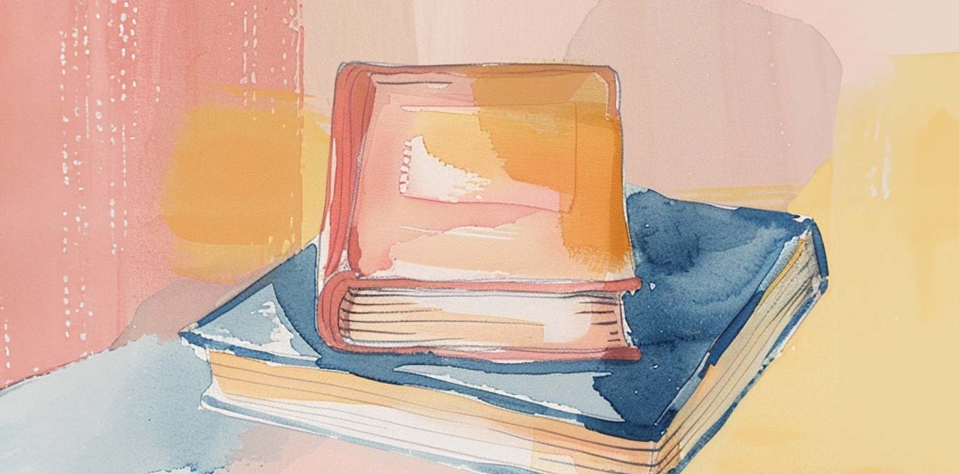 This image is a watercoloured graphic showing two books. The image is for decorative purposes.