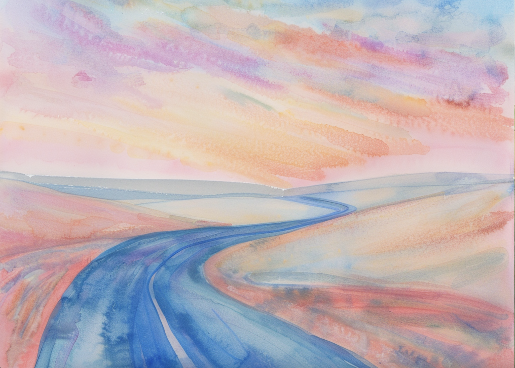 This is a watercoloured decorative graphic showing a road moving through hills, intended to represent our strategic direction.