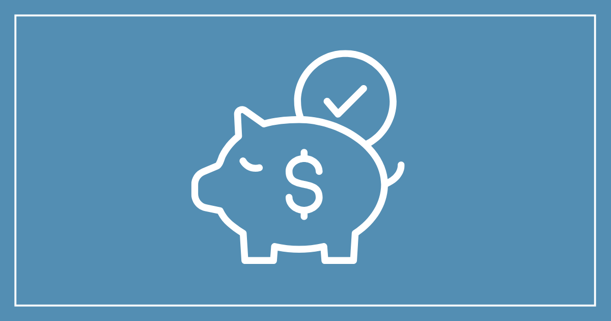A decorative image with an icon of a piggy bank and coin.